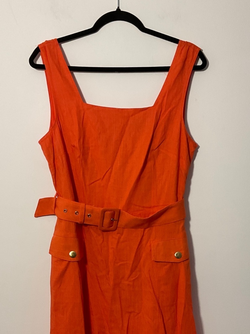 Tahari Bright Orange Sleeveless Belted Midi Dress - Picture 2 of 4